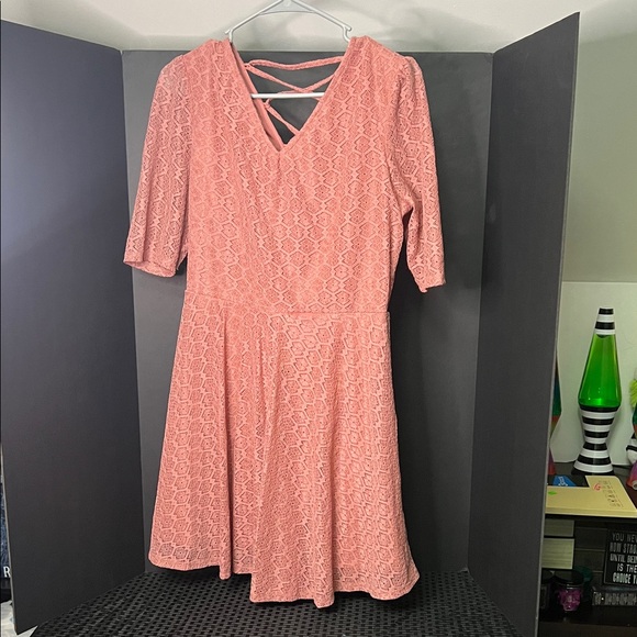 love, Fire Coral Lace Mini Dress w/ defect - Picture 1 of 8